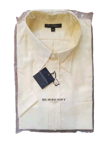 BURBERRY SHIRT Mens L Short Sleeve Oxford Yellow New With Tags