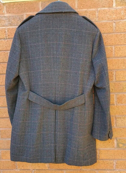 HOLLAND ESQUIRE Coat Overcoat Mens M Cashmere Wool Grey Windowpane Check £690