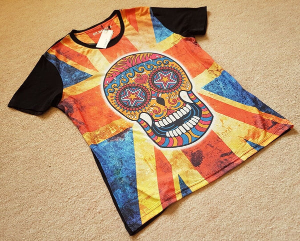 PSYCHEDELIC SKULL Tshirt Mens M Groovy Print