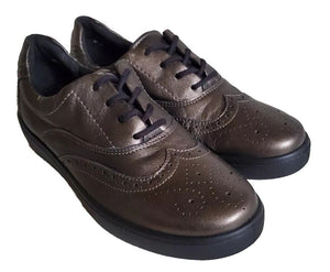 Hotter Piper Shoes Womens UK 5.5 EU 38.5 Brogue Metallic Bronze Leather Lace Up