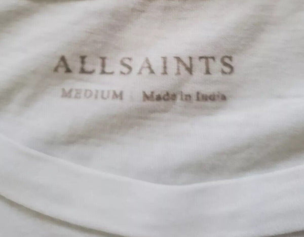 ALL SAINTS T Shirt Tshirt Mens M White Cotton Embroidered Logo Iconic Crew