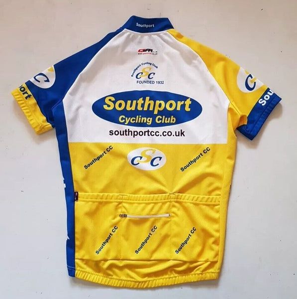 Southport Cycling Club Jersey Shirt Mens M Fitted Gear Club Full Zip Blue Yellow