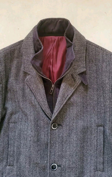 MARKS SPENCER Trench Coat Overcoat Mens XXL UK 48 R Charcoal Grey Wool Blend