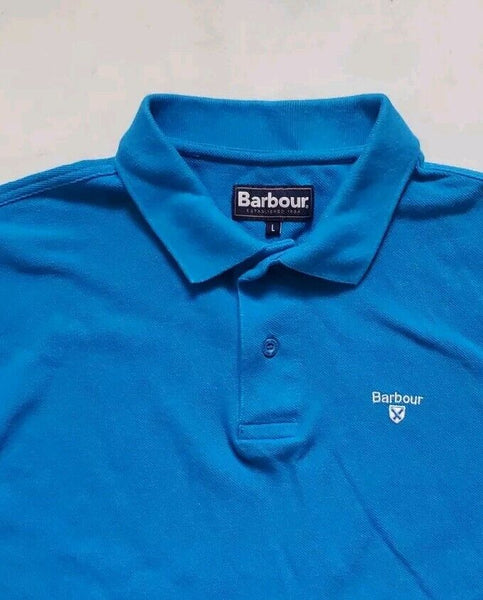 BARBOUR Polo Shirt Mens L Slim Fit Blue Cotton