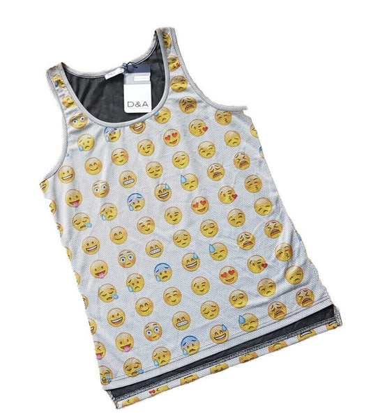 EMOJI Vest T Shirt Mens M Smiley Face White Cotton Lycra Stretch