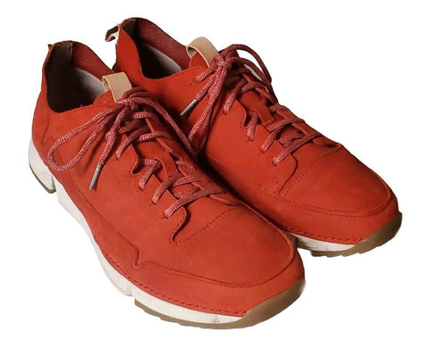 CLARKS Trigenic Tor Trainers Mens UK 10 EU 44.5 Red Nubuck Leather Worn Once