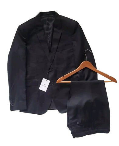 PAUL SMITH SUIT Slim Fit Jacket 38 R Trousers 32 Black Pure Wool Italy Rrp £1350