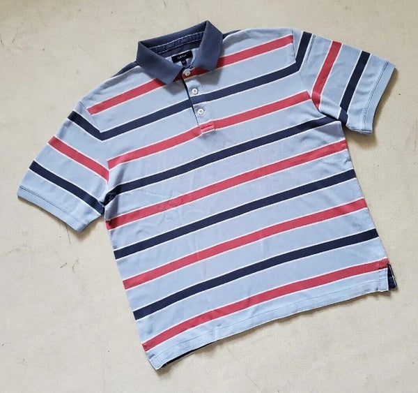 GANT Polo Shirt Mens XXL Blue Cotton Pink and White Stripes Regular Fit