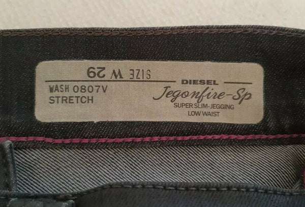 DIESEL Waxed Jegonfire Jeans Jeggings Super Slim Low Stretch Black W 29 Rrp £230