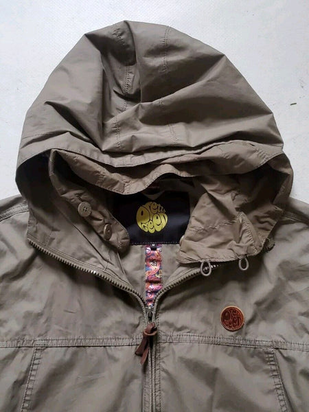 Pretty Green Jacket Coat Lightweight Parka Mens M Olive Removable Hood Lining