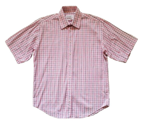 Vintage YSL Shirt Yves Saint Laurent Short Sleeved Mens M Loose Pink Check 90's