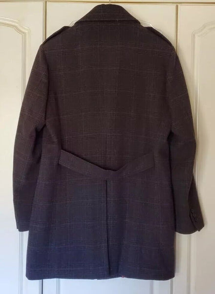 HOLLAND ESQUIRE Coat Overcoat Mens M Cashmere Wool Grey Windowpane Check £690