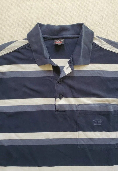 PAUL SHARK Polo Shirt Mens XL Regular Fit Blue White Striped Italy