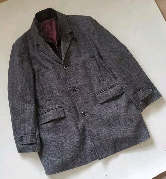 MARKS SPENCER Trench Coat Overcoat Mens XXL UK 48 R Charcoal Grey Wool Blend