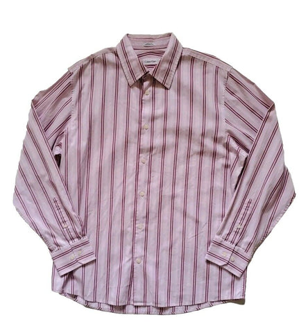 Vintage 80's CALVIN KLEIN Shirt Mens L Pink Striped Cotton Made In Hong Kong