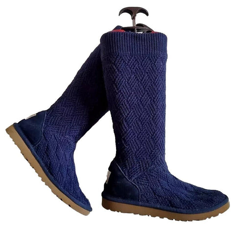 UGG Boots Classic Cardy Knit Sweater Sock Blue Womens Uk 4 Eu 37 Vintage Y2K