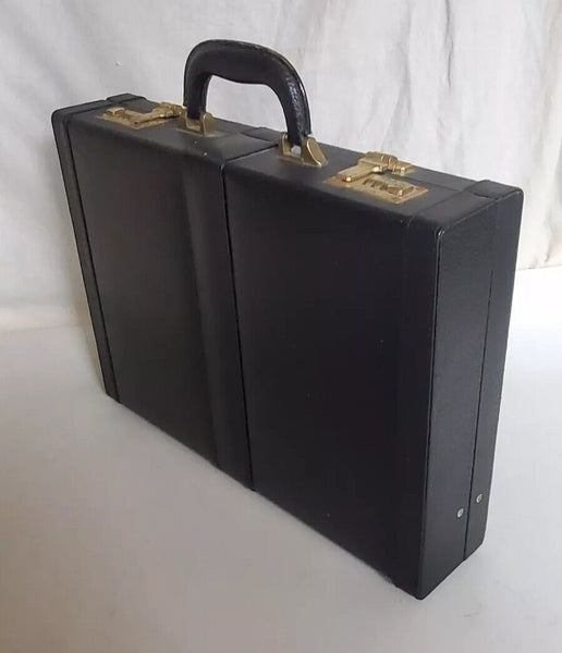 Briefcase Attache Black Leather Combination Locks Vintage 80's