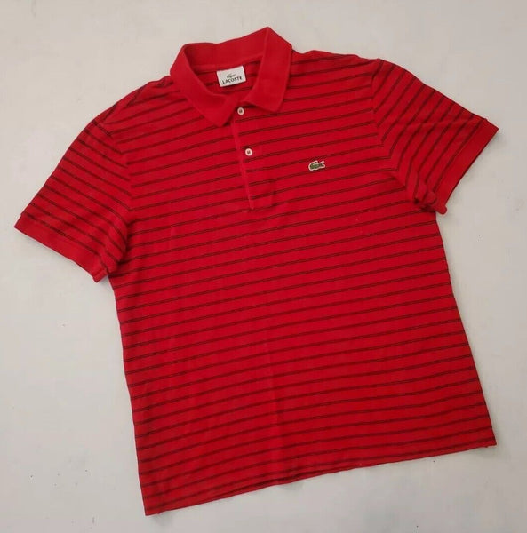 LACOSTE Polo Shirt Mens L 5 Slim Fit Postbox Red With Black Stripes Devanlay