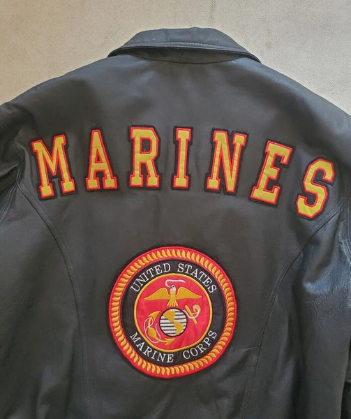 US Marine Corps Jacket Coat Black Leather Bomber Mens 2XL USA was $390