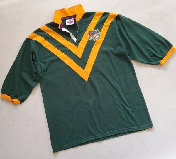 Vintage Australia Rugby Shirt Jersey Mens XL Green Gold 80s Wallabies Crest