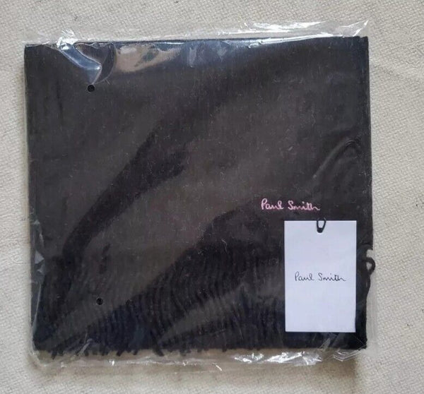 PAUL SMITH Scarf Mens Charcoal Grey Pure Lambswool Embroidered Logo Handmade UK