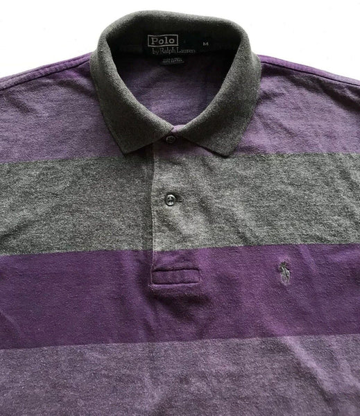 RALPH LAUREN Polo Shirt Mens M Regular Fit Purple Grey Stripes