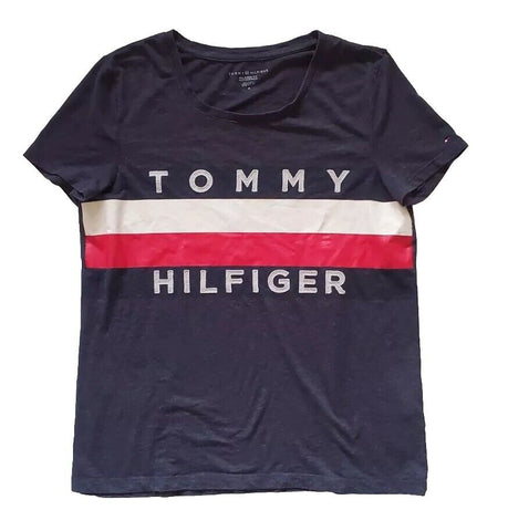 TOMMY HILFIGER T Shirt Tshirt Womens M Relaxed Navy Blue Big Flag Vintage Y2K