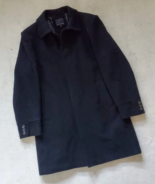 HENLEY KNIGHT Trench Coat Overcoat Mens L Black Cashmere Wool Blend