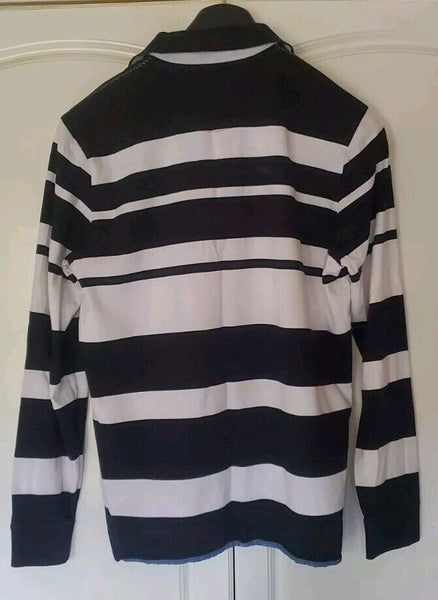 HUGO BOSS Rugby Shirt Jersey Mens XL Black White Broad Stripe