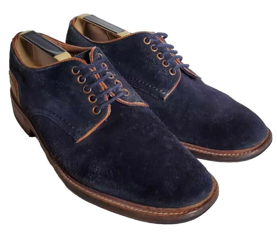 Chapman Moore Shoes Oxfords Mens Uk 9 Blue Suede Tan Leather