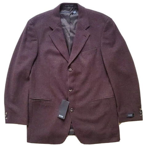 HUGO BOSS Jacket Blazer Mens 44 Tall Long Brown Tweed Pure Virgin Wool