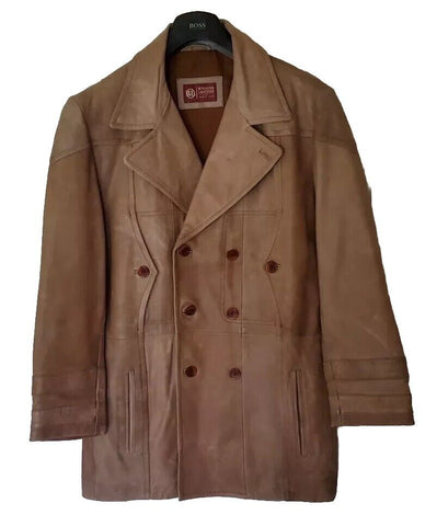 Vintage Wilsons Leather Pea Coat Jacket Mens M Original 60s Pale Tan