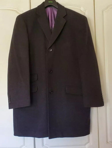 Vintage Greenwoods Overcoat Long Coat Mens XL Charcoal Grey Cashmere Wool