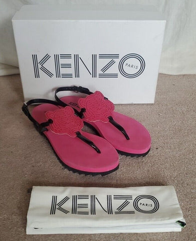 KENZO Sandals Strappy Tiger Womens Uk 4 Eu 36 Pink Boxed Worn Once Rrp £140