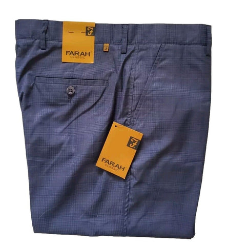 FARAH CLASSIC Stilwell Trousers Men W 34 L 31 Blue Check Easy Care New With Tags