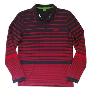 HUGO BOSS Polo Shirt Long Sleeved Mens S Red Blue Gradated Stripes Green Label