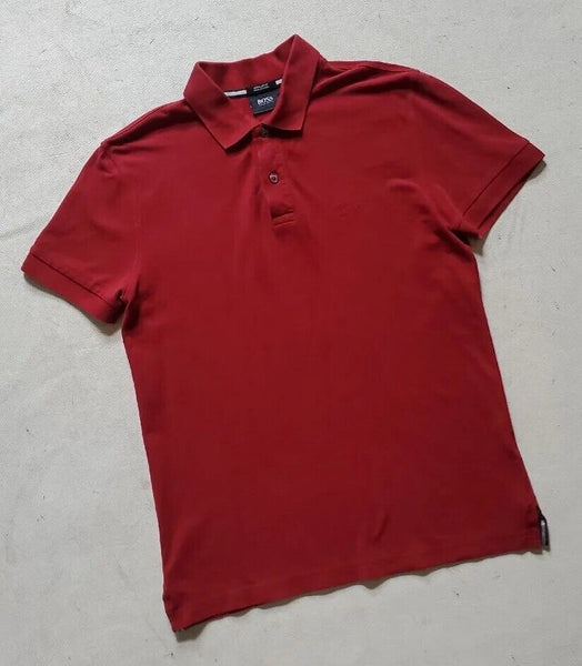 HUGO BOSS Polo Shirt Red Mens S Big Logo