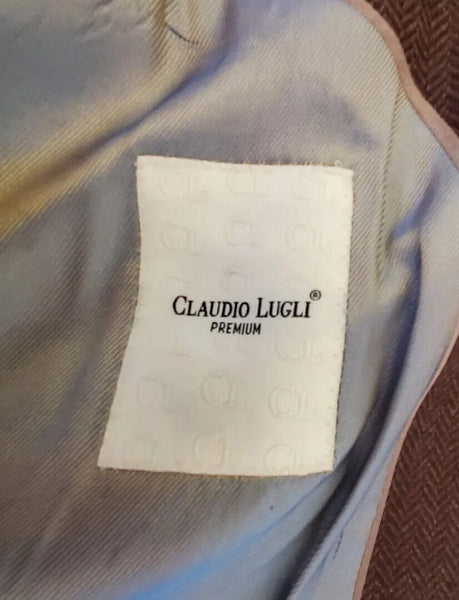 CLAUDIO LUGLI Blazer Jacket Mens 44 Khaki Tweed Wool Herringbone Italy Rrp £360