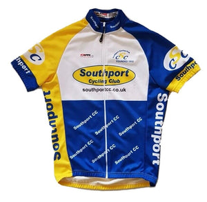 Southport Cycling Club Jersey Shirt Mens M Fitted Gear Club Full Zip Blue Yellow