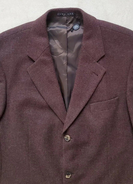 HUGO BOSS Jacket Blazer Mens 44 Tall Long Brown Tweed Pure Virgin Wool