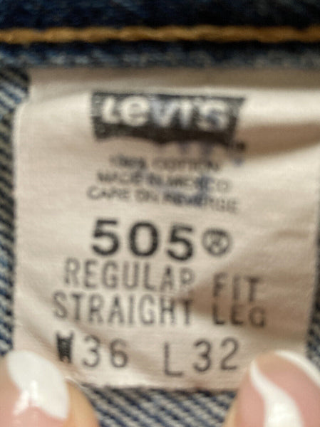 LEVIS 505 Jeans Mens W 36 L 32 Regular Fit Blue Denim Red Tab Vintage (123)