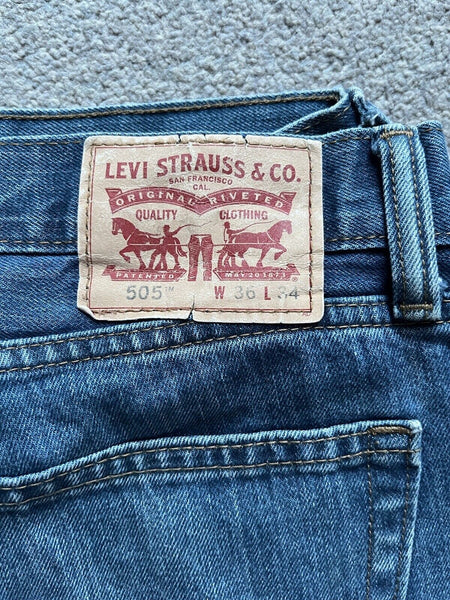 LEVIS 505 JEANS Mens W 36L 34  vintage blue denim red tab regular fit A127