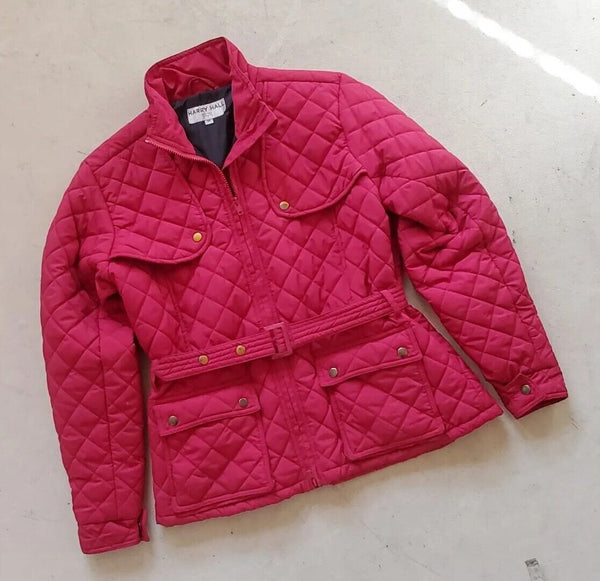 Harry Hall Waddington Jacket Coat Womens M Red Belted Diamond Quilted