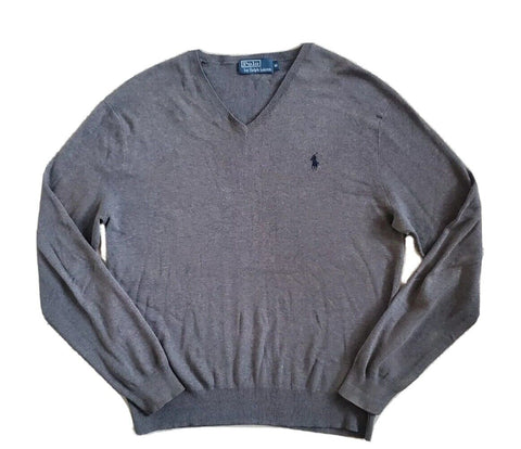 Ralph Lauren Jumper Sweater Mens M Fine Knit Marl Grey Classic Fit - Pure Pima