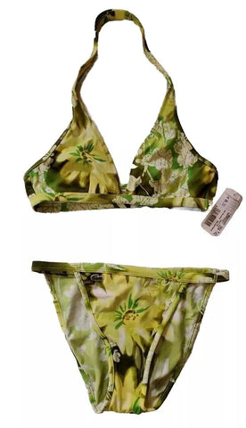 LACOSTE Bikini Swimsuit 2 Piece Size M Yellow Green Floral New With Tags