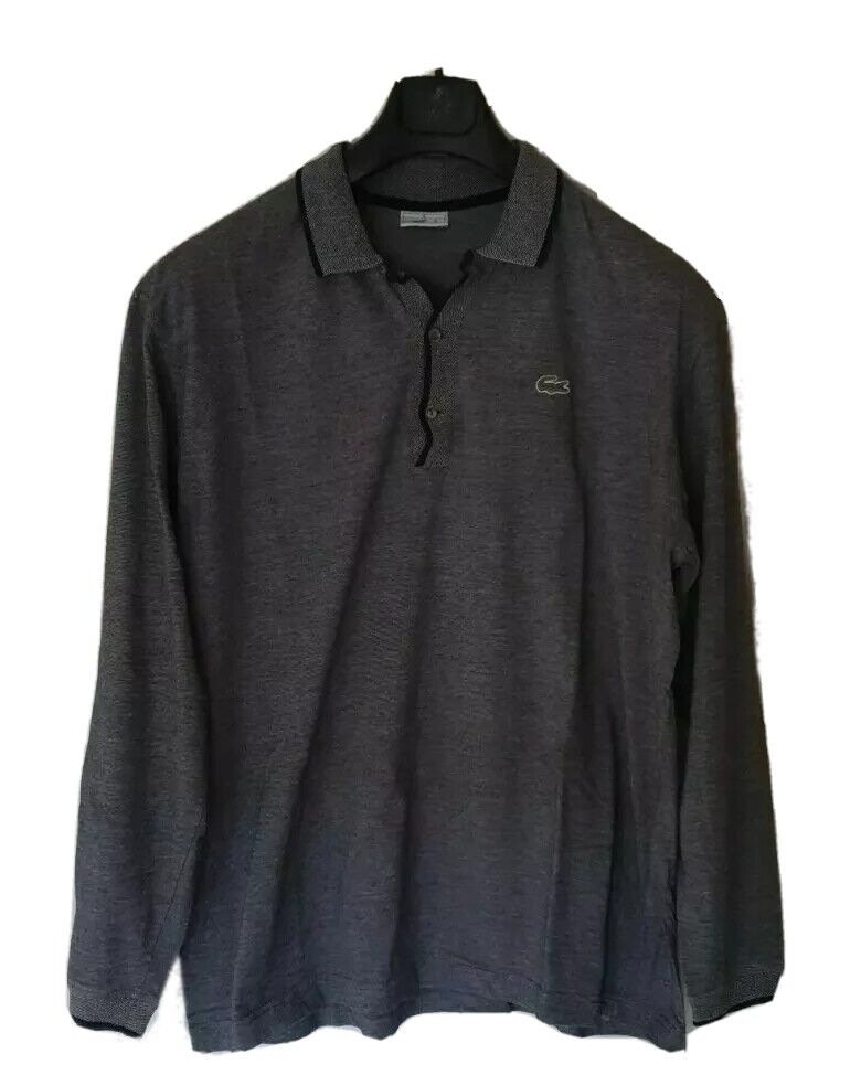 LACOSTE Polo Shirt Mens 6 XL Long Sleeved Grey Black Iconic Croc Authentic