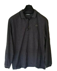 LACOSTE Polo Shirt Mens 6 XL Long Sleeved Grey Black Iconic Croc Authentic