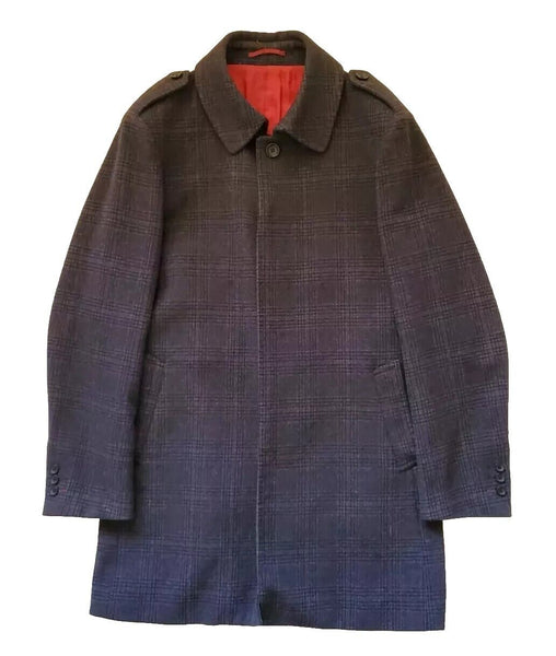 HOLLAND ESQUIRE Coat Overcoat Mens M Cashmere Wool Grey Windowpane Check £690