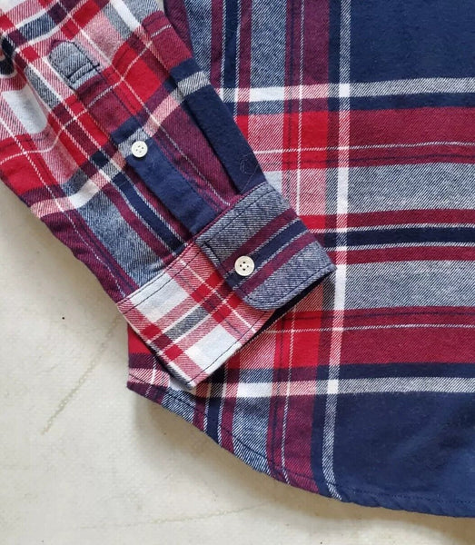 PENGUIN Shirt Mens M Heritage Slim Fit Flannel Red Blue Broad Check