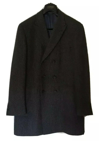 ASPEN COURT Trench Coat Overcoat Mens L Wool Blend Slate Grey Herringbone Weave